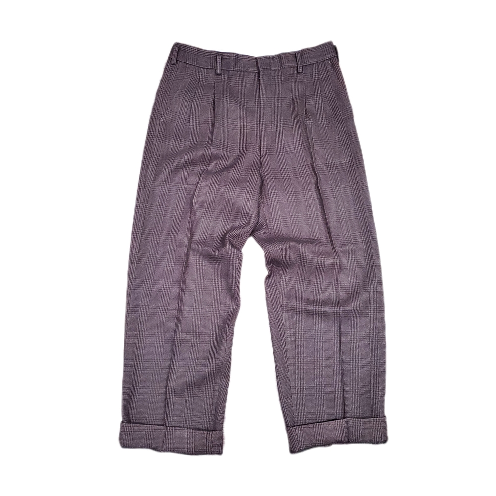 Vintage Houndstooth Relaxed Korean Menswear Pant Trouser Brown Black Pleat